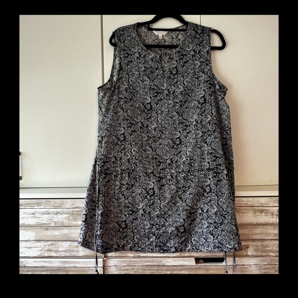 🌸 LC Lauren Conrad XL Paisley Sleeveless Tunic Dress Black Blue